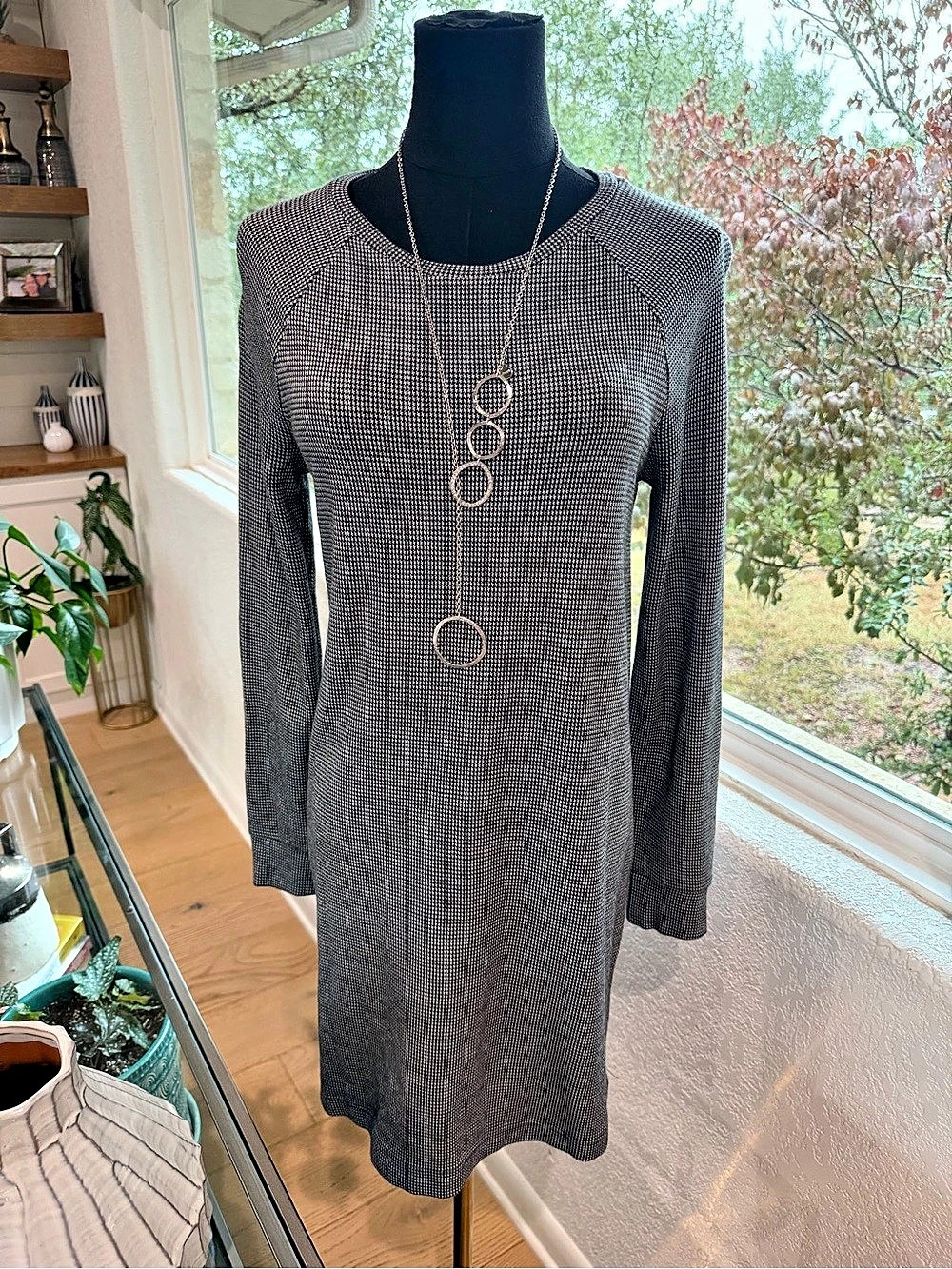 Lou & Grey Checkered Sweater Dress in Black & White Size XS